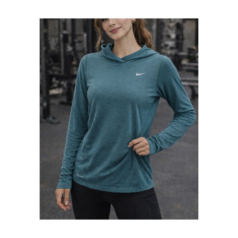 Nike Dri-FIT Teal Hooded Long Sleeve Athletic Top Women’s Small